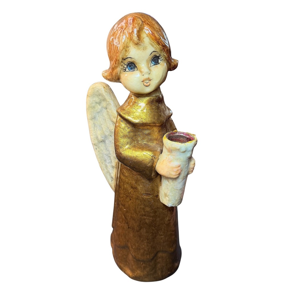 Vintage Artex MCM Paper Mache Angel Candle Candlestick Holder 1960s‎